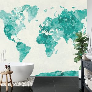 Papier Peint Carte Du Monde Aquarelle Verte – Image 5