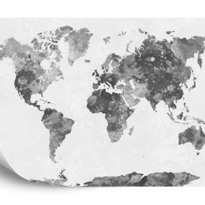 Papier Peint Carte Du Monde Aquarelle Monochrome – Image 2