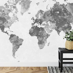 Papier Peint Carte Du Monde Aquarelle Monochrome – Image 7