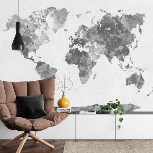 Papier Peint Carte Du Monde Aquarelle Monochrome – Image 4