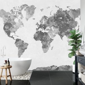 Papier Peint Carte Du Monde Aquarelle Monochrome – Image 5