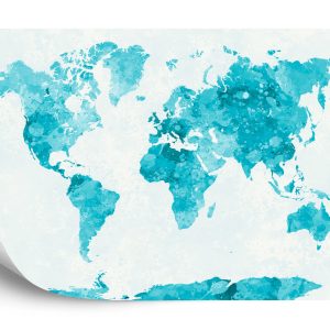 Papier Peint Mappemonde Aquarelle Turquoise – Image 2