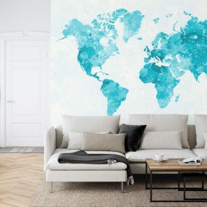 Papier Peint Mappemonde Aquarelle Turquoise – Image 6