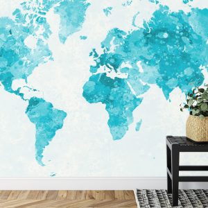 Papier Peint Mappemonde Aquarelle Turquoise – Image 7