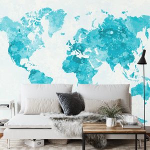 Papier Peint Mappemonde Aquarelle Turquoise – Image 3