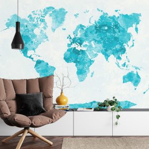 Papier Peint Mappemonde Aquarelle Turquoise – Image 4