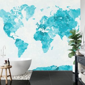 Papier Peint Mappemonde Aquarelle Turquoise – Image 5