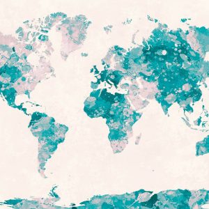 Papier Peint Mappemonde Aquarelle Turquoise & Rose – Image 1