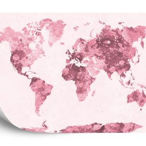 Papier Peint Carte Du Monde Aquarelle Rouge – Image 2