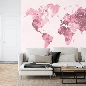 Papier Peint Carte Du Monde Aquarelle Rouge – Image 6