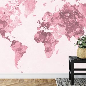 Papier Peint Carte Du Monde Aquarelle Rouge – Image 7