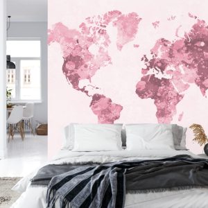 Papier Peint Carte Du Monde Aquarelle Rouge – Image 8