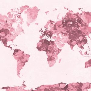 Papier Peint Carte Du Monde Aquarelle Rouge – Image 1