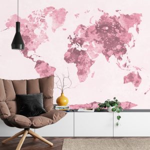 Papier Peint Carte Du Monde Aquarelle Rouge – Image 4