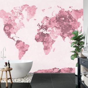 Papier Peint Carte Du Monde Aquarelle Rouge – Image 5