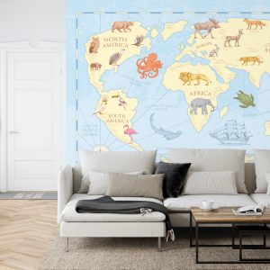 Papier Peint Carte Du Monde Classique Pour Enfants – Image 6