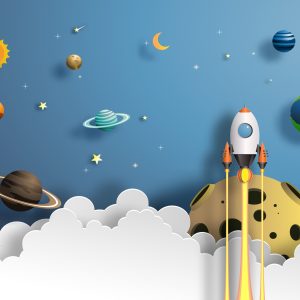 Papier Peint Série Rocket Away Papercut – Image 1