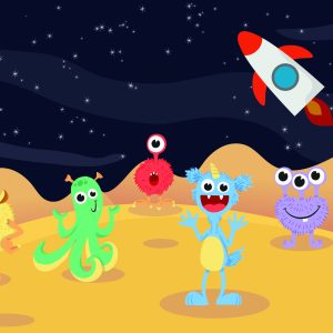 Papier Peint Monster Mayhem Dans L'espace – Image 1