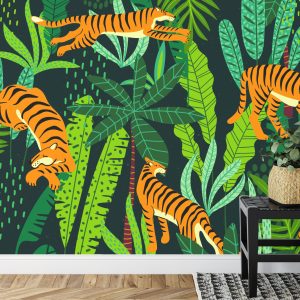 Papier Peint Tigres De La Jungle Rétro – Image 7