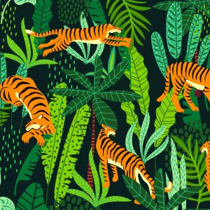 Papier Peint Tigres De La Jungle Rétro – Image 1
