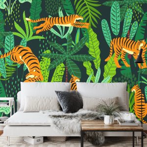 Papier Peint Tigres De La Jungle Rétro – Image 3