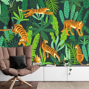 Papier Peint Tigres De La Jungle Rétro – Image 4