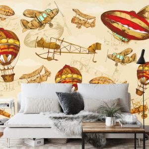 Papier Peint Avions Et Ballons Vintage Autour Du Monde Ii – Image 3