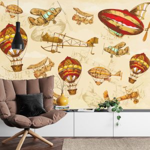 Papier Peint Avions Et Ballons Vintage Autour Du Monde Ii – Image 4
