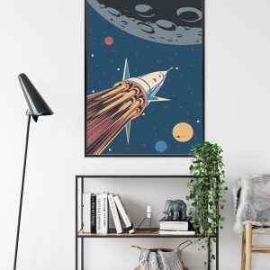 Affiche Fusée Spatiale Et Planètes Dans Un Style Rétro Cadre Aluminium Couleur Le Noir – Image 9
