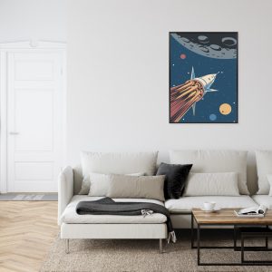 Affiche Fusée Spatiale Et Planètes Dans Un Style Rétro Cadre Aluminium Couleur Le Noir – Image 6