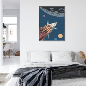 Affiche Fusée Spatiale Et Planètes Dans Un Style Rétro Cadre Aluminium Couleur Le Noir – Image 7