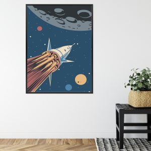 Affiche Fusée Spatiale Et Planètes Dans Un Style Rétro Cadre Aluminium Couleur Le Noir – Image 8