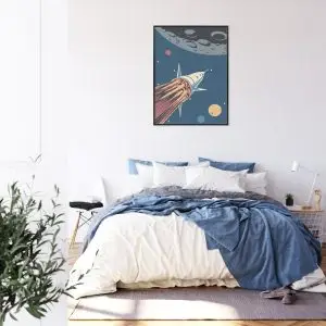 Affiche Fusée Spatiale Et Planètes Dans Un Style Rétro Cadre Aluminium Couleur Le Noir – Image 3