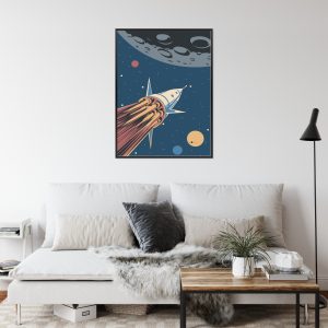 Affiche Fusée Spatiale Et Planètes Dans Un Style Rétro Cadre Aluminium Couleur Le Noir – Image 4