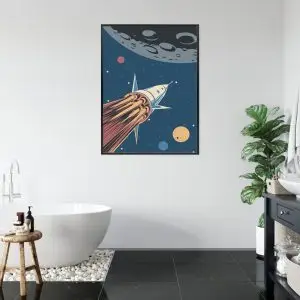 Affiche Fusée Spatiale Et Planètes Dans Un Style Rétro Cadre Aluminium Couleur Le Noir – Image 5