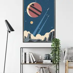 Affiche Rockets Planets And Stars In Retro Style Cadre Aluminium Couleur Le Noir – Image 9