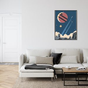 Affiche Rockets Planets And Stars In Retro Style Cadre Aluminium Couleur Le Noir – Image 6