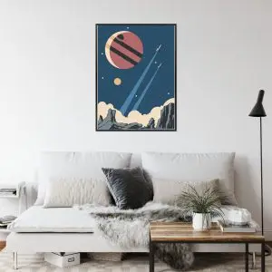 Affiche Rockets Planets And Stars In Retro Style Cadre Aluminium Couleur Le Noir – Image 4