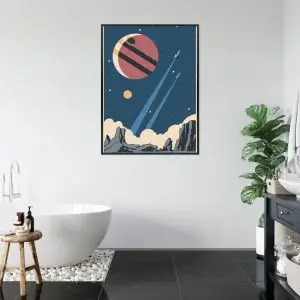 Affiche Rockets Planets And Stars In Retro Style Cadre Aluminium Couleur Le Noir – Image 5