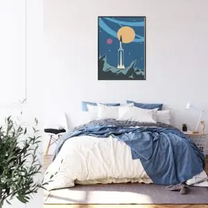 Affiche Décollage D'une Fusée Spatiale De Style Rétro Cadre Aluminium Couleur Le Noir – Image 3