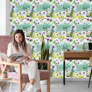 Papier Peint Orchidée Hibiscus Et Feuilles De Palmier – Image 7