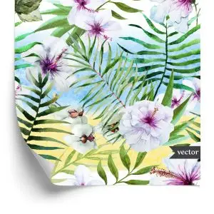 Papier Peint Orchidée Hibiscus Et Feuilles De Palmier – Image 2