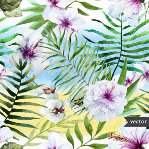 Papier Peint Orchidée Hibiscus Et Feuilles De Palmier – Image 1