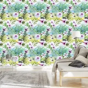 Papier Peint Orchidée Hibiscus Et Feuilles De Palmier – Image 3