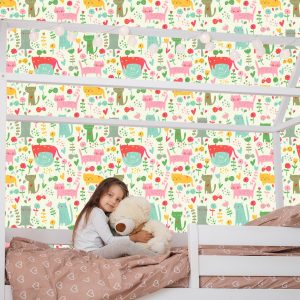 Papier Peint Pour Les Enfants - Chats Et Plantes Colorés – Image 7