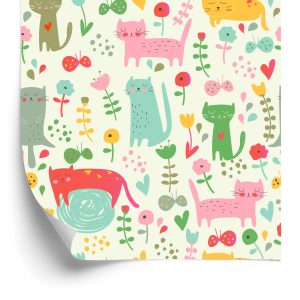 Papier Peint Pour Les Enfants - Chats Et Plantes Colorés – Image 2