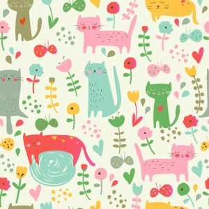 Papier Peint Pour Les Enfants - Chats Et Plantes Colorés – Image 1