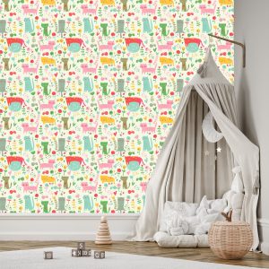 Papier Peint Pour Les Enfants - Chats Et Plantes Colorés – Image 3