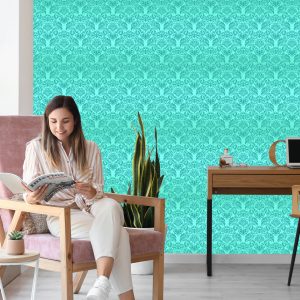 Papier Peint Beaux Ornements De Fleurs Turquoises – Image 7