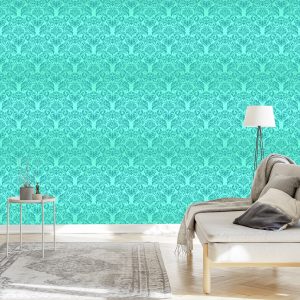 Papier Peint Beaux Ornements De Fleurs Turquoises – Image 3
